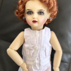 One of a Kind  Bleuette 11.5″ full resin with artist makeup, blue earrings, wig and white cotton undies   “Ruby” Mint Condition, New