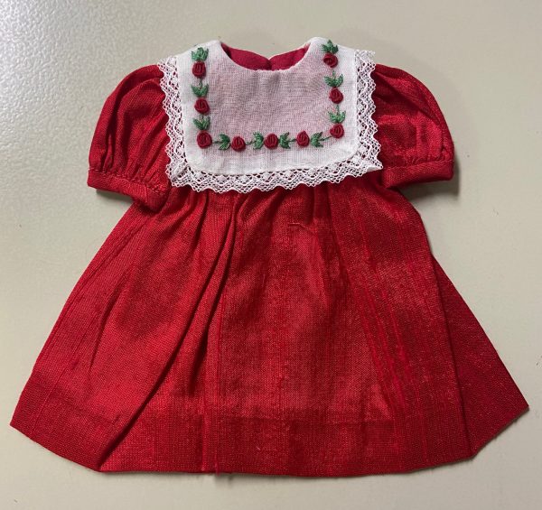 Red Silk Dress with Short Puffed Sleeves 24cm (10")
