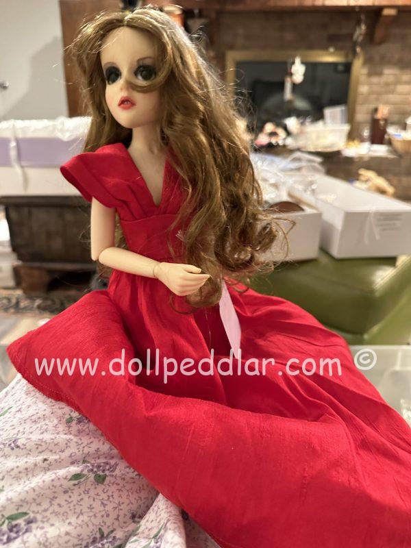 Goodreau BJD 16” ooak Boneka Red Silk Ball Gown 16" Full Set - Image 4
