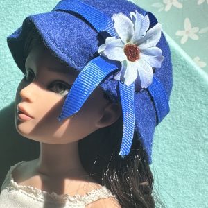 Felt Cloche Blue Hat (Modeled on 7-8″ Head)