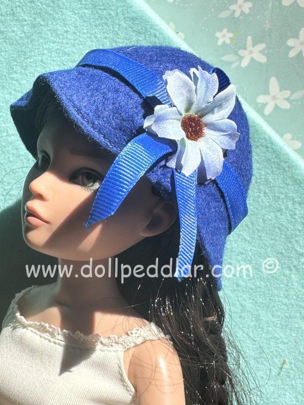 Felt Cloche Blue Hat (Modeled on 7-8" Head)