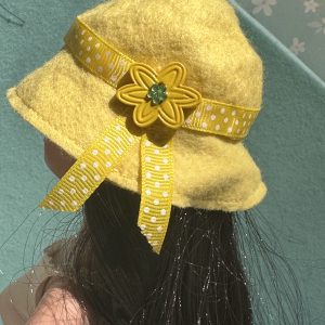 Felt Cloche Yellow Hat (Modeled on 7-8″ Head)