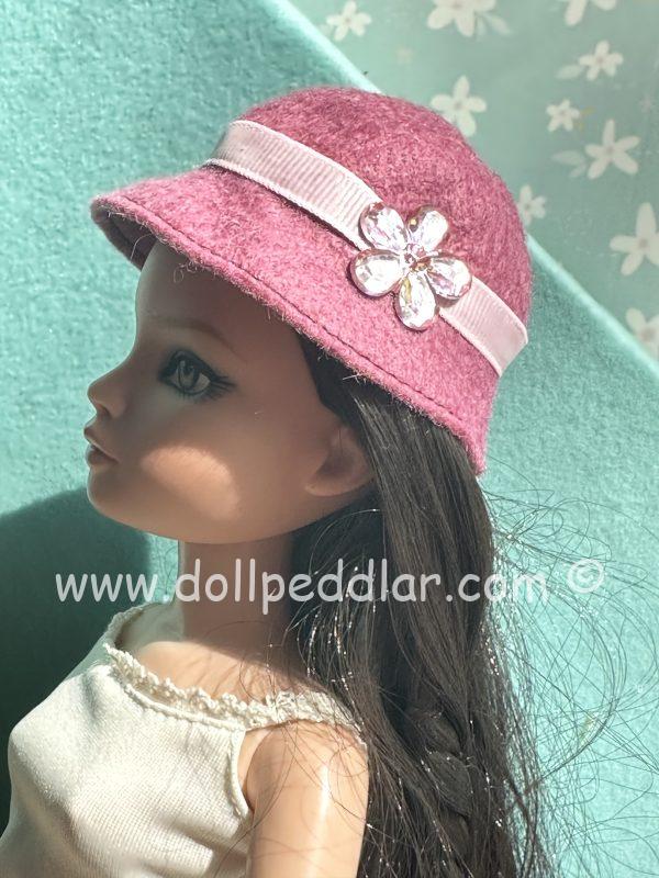 Felt Cloche Pink Hat (Modeled on 7-8" Head)