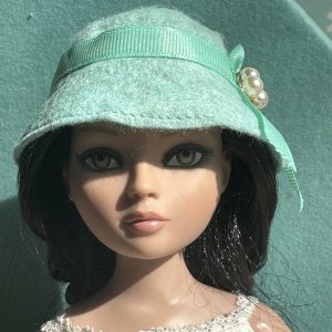 Felt Cloche Cyan Hat (Modeled on 7-8″ Head)