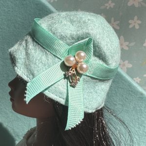 Felt Cloche Cyan Hat (Modeled on 7-8″ Head)
