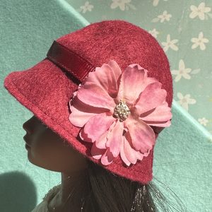Felt Cloche Red Hat (Modeled on 7-8″ Head)
