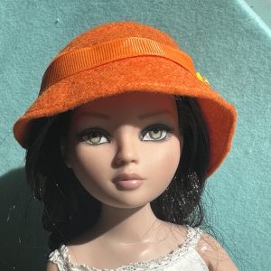 Felt Cloche Orange Hat (Modeled on 7-8″ Head)