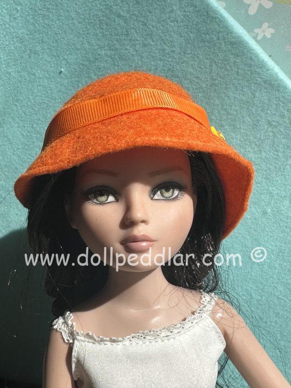 Felt Cloche Orange Hat (Modeled on 7-8" Head) - Image 2