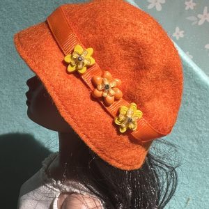 Felt Cloche Orange Hat (Modeled on 7-8″ Head)