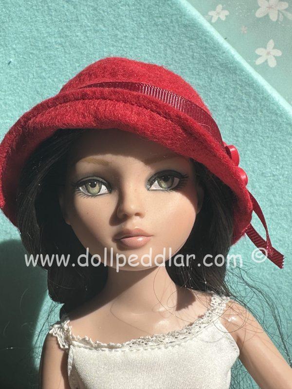 Felt Cloche Red Hat with Red Flower (Modeled on 7-8" Head) - Image 2