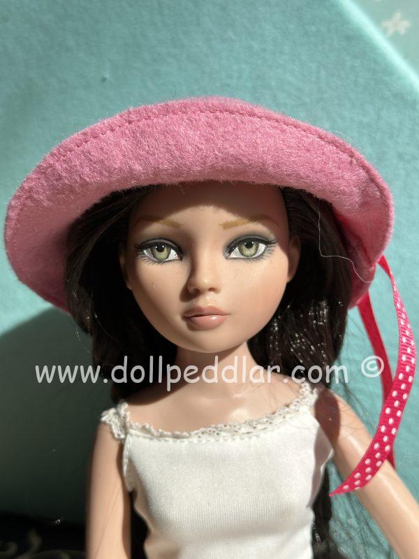 Felt Cloche Pink Hat with Pink Flower (Modeled on 7-8" Head) - Image 3