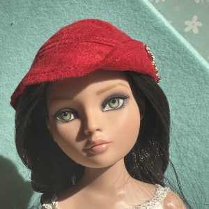 Felt Cloche Red Hat with Pin (Modeled on 7-8″ Head)
