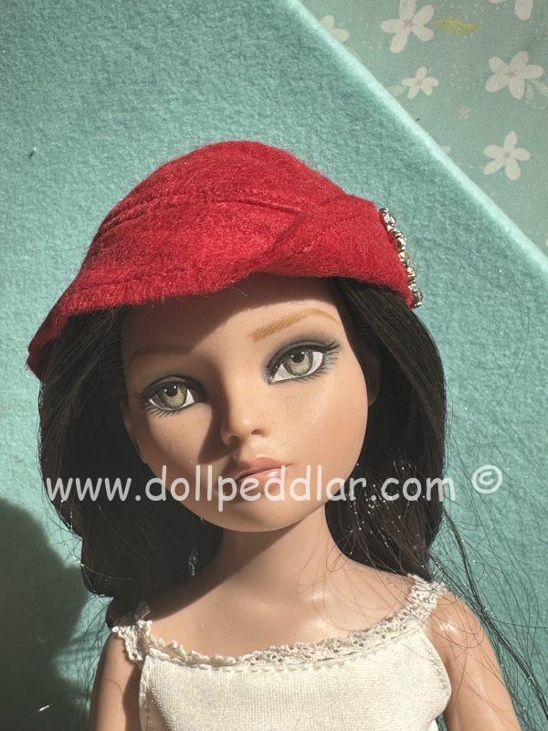 Felt Cloche Red Hat with Pin (Modeled on 7-8" Head) - Image 2