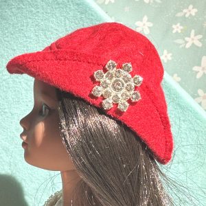 Felt Cloche Red Hat with Pin (Modeled on 7-8″ Head)