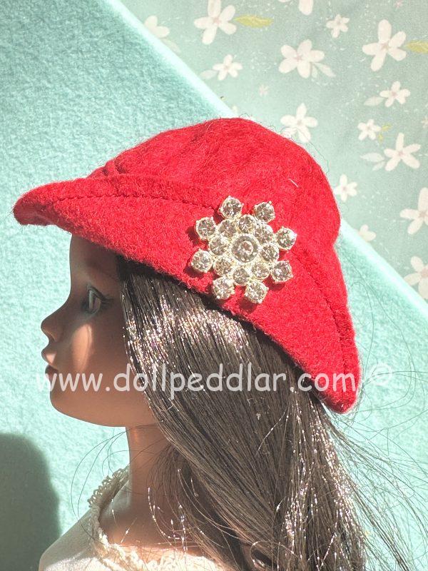 Felt Cloche Red Hat with Pin (Modeled on 7-8" Head)