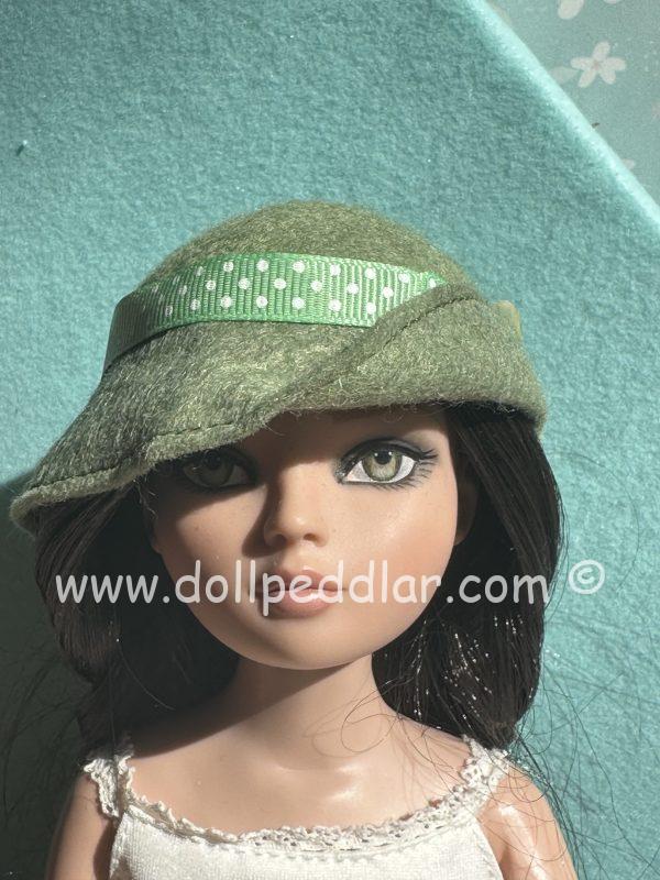 Felt Cloche Green Hat with Flower (Modeled on 7-8" Head) - Image 3