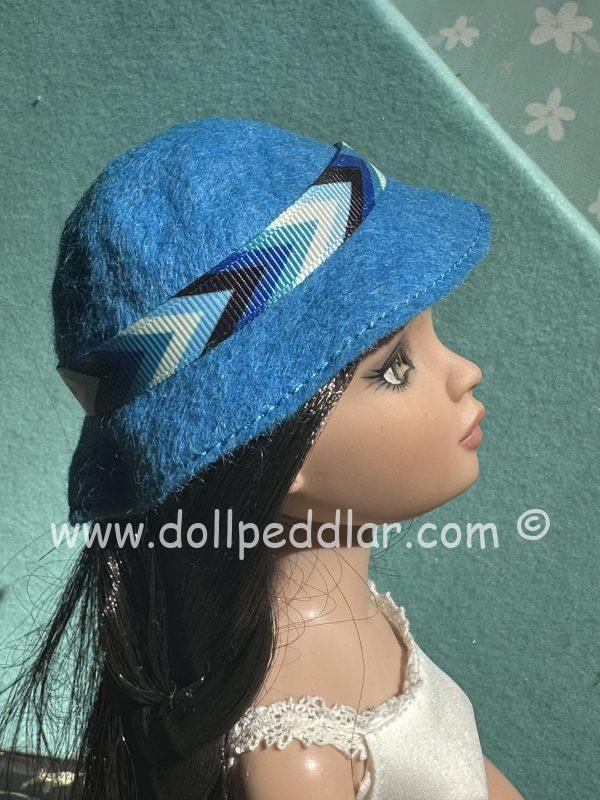 Felt Cloche Blue Hat with Striped Band (Modeled on 7-8" Head) - Image 3