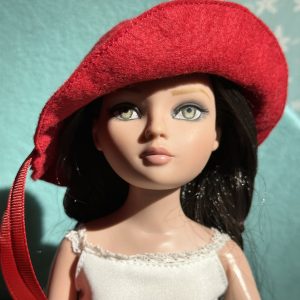 Felt Cloche Red Hat with Red Flower (Modeled on 7-8″ Head)