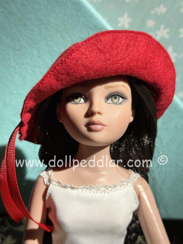 Felt Cloche Red Hat with Red Flower (Modeled on 7-8" Head) - Image 2