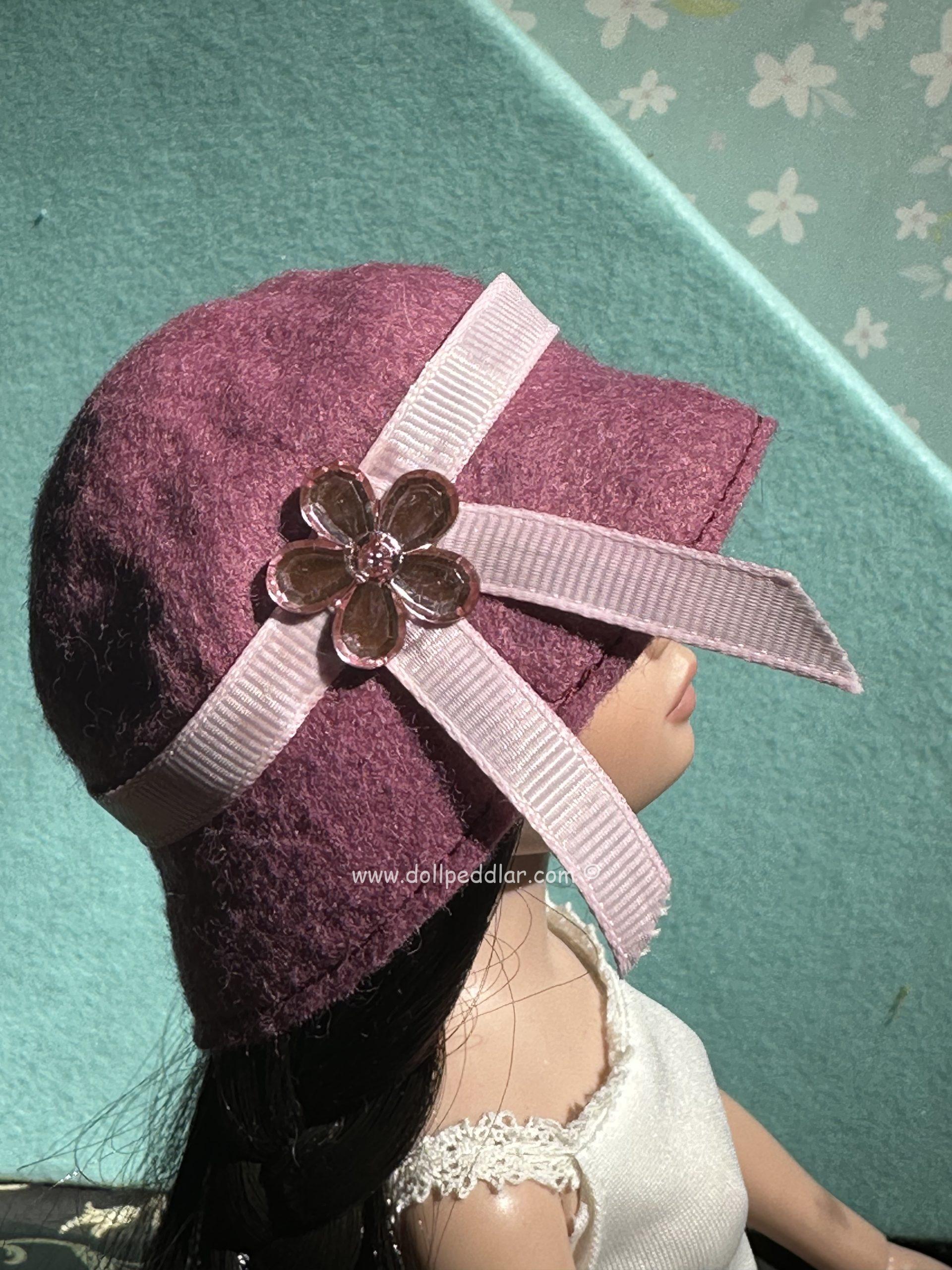 Felt Cloche Mauve Hat (Modeled on 7-8" Head)