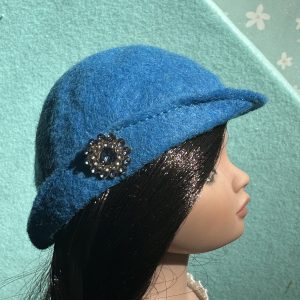 Felt Cloche Blue Hat with Black Pin (Modeled on 7-8″ Head)