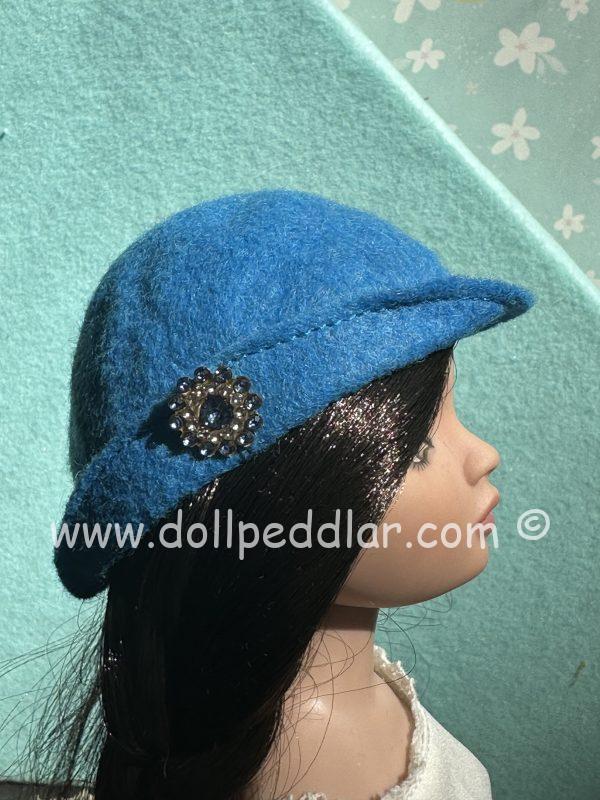 Felt Cloche Blue Hat with Black Pin (Modeled on 7-8" Head)