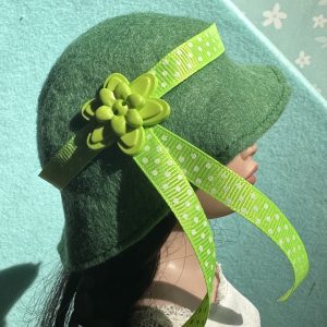 Felt Cloche Dark Green Hat (Modeled on 7-8″ Head)