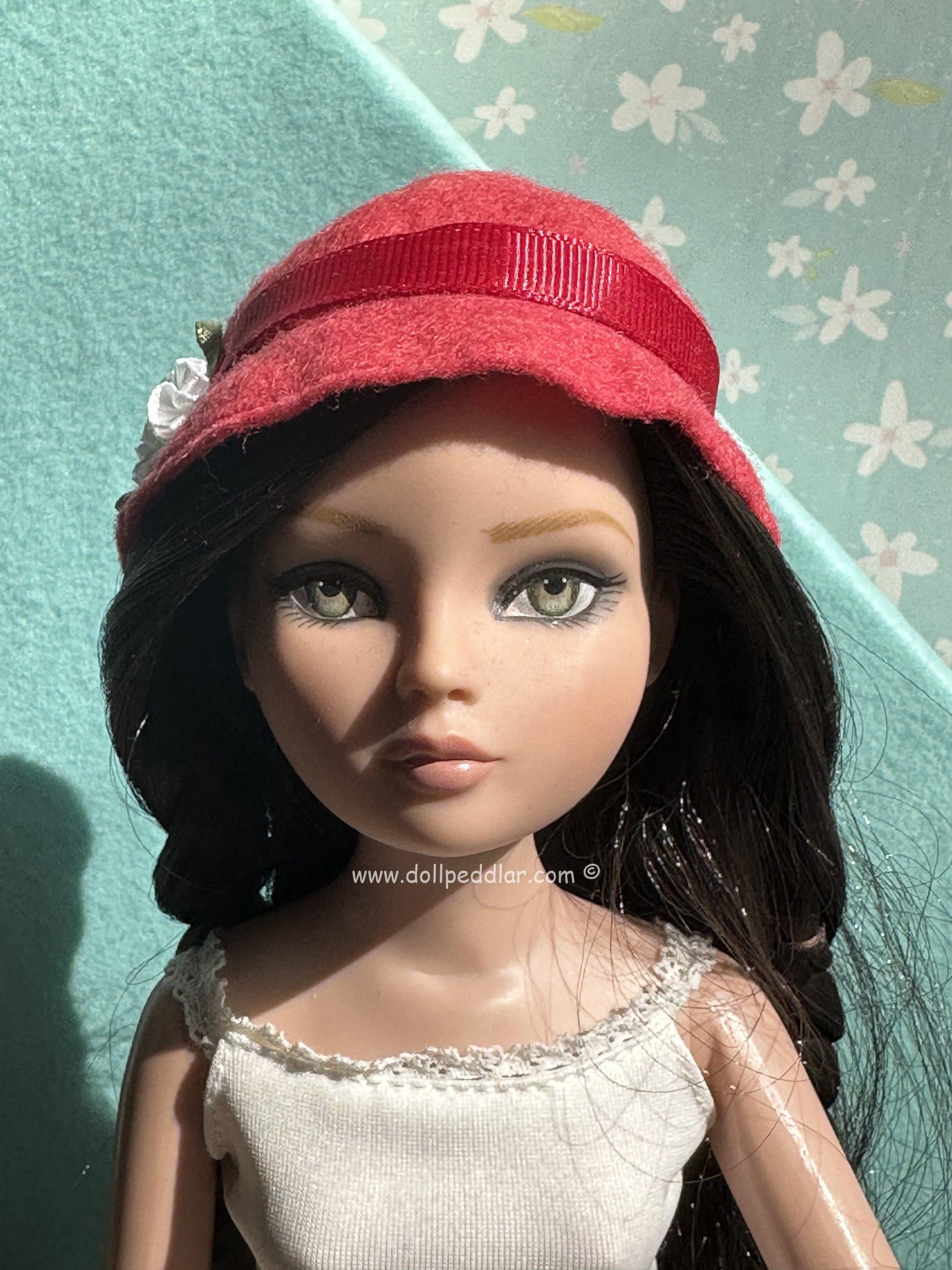 Felt Cloche Red Hat with White Flower (Modeled on 7-8" Head) - Image 3