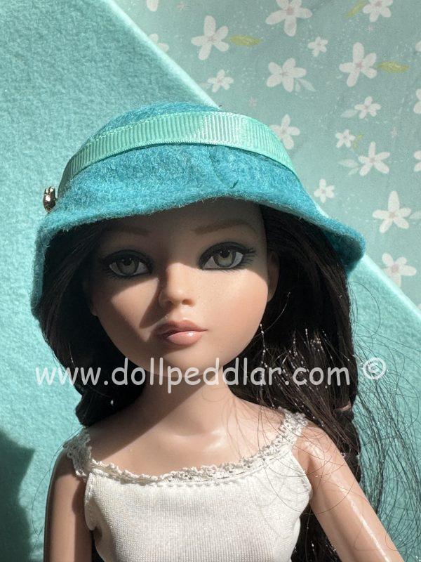Felt Cloche Turquoise Hat (Modeled on 7-8" Head) - Image 2