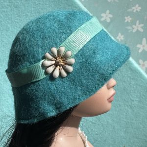 Felt Cloche Turquoise Hat (Modeled on 7-8″ Head)