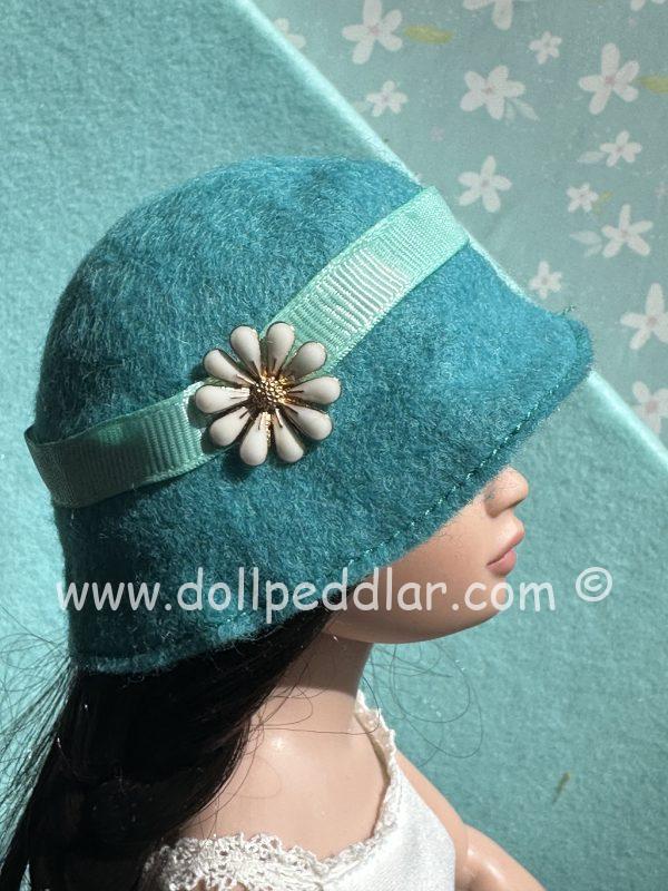 Felt Cloche Turquoise Hat (Modeled on 7-8" Head)