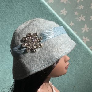 Felt Cloche Light Blue Hat with Pin (Modeled on 7-8″ Head)