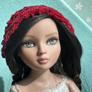 Red Crochet Beanie Hat (Modeled on 7-8″ Head)