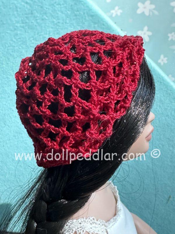 Red Crochet Beanie Hat (Modeled on 7-8" Head) - Image 3