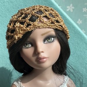 Tan Crochet Beanie Hat (Modeled on 7-8″ Head)