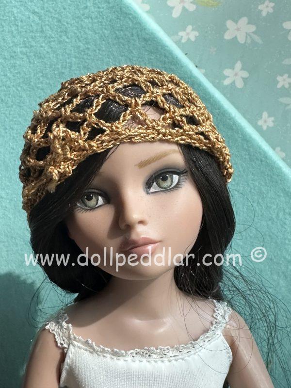 Tan Crochet Beanie Hat (Modeled on 7-8" Head)