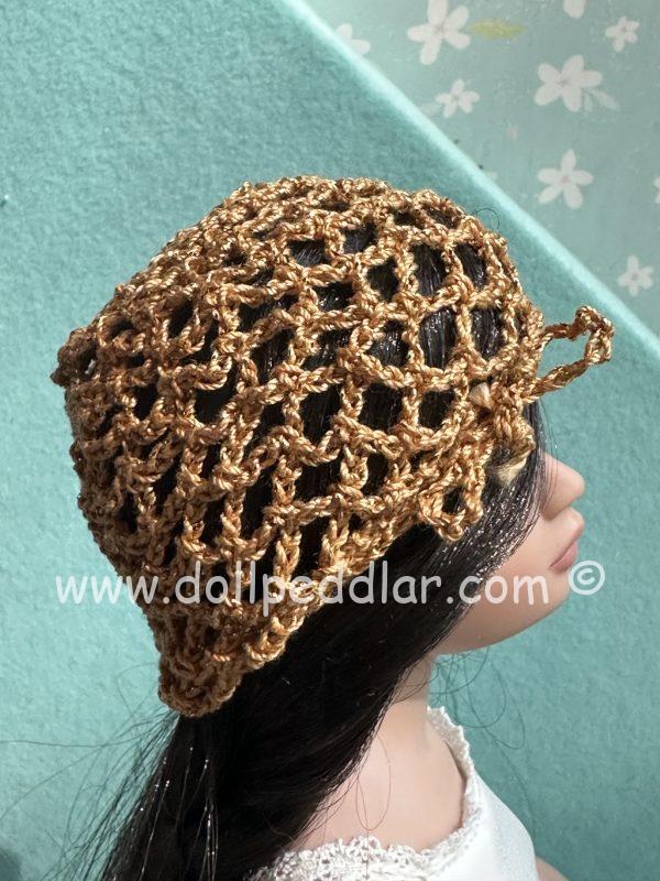 Tan Crochet Beanie Hat (Modeled on 7-8" Head) - Image 3