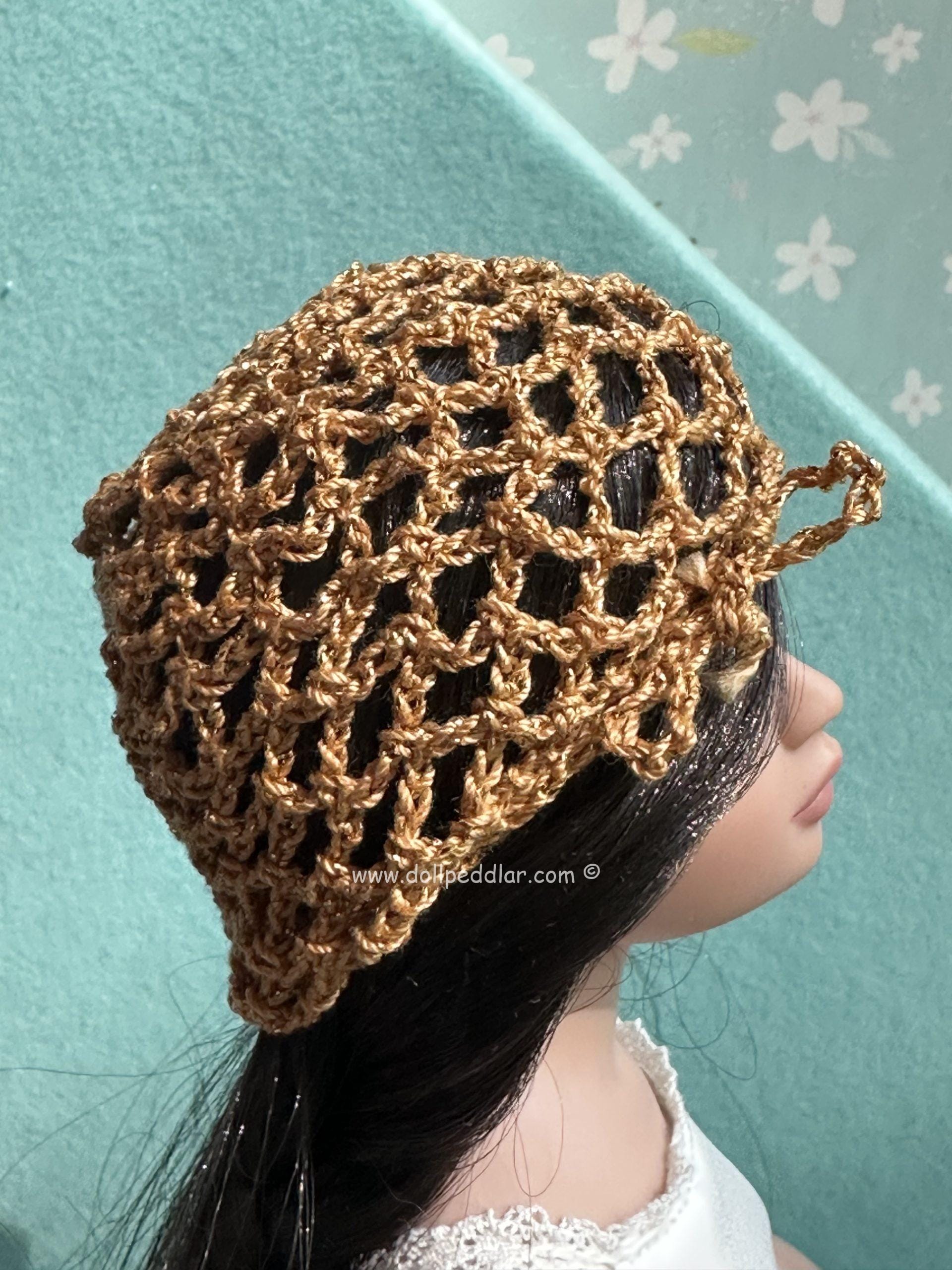 Tan Crochet Beanie Hat (Modeled on 7-8" Head) - Image 3