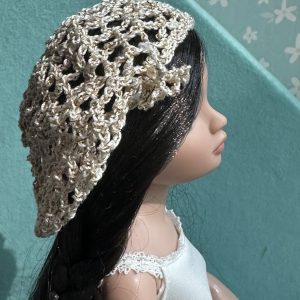 Ivory Crochet Beanie Hat (Modeled on 7-8″ Head)
