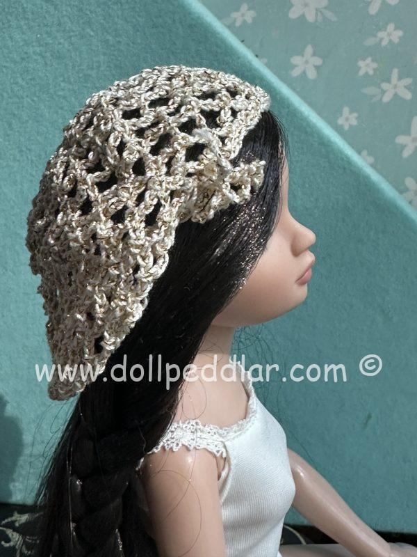 Ivory Crochet Beanie Hat (Modeled on 7-8" Head) - Image 2