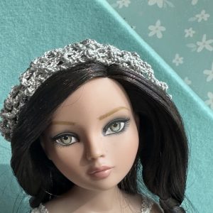 Silver Crochet Beanie Hat (Modeled on 7-8″ Head)