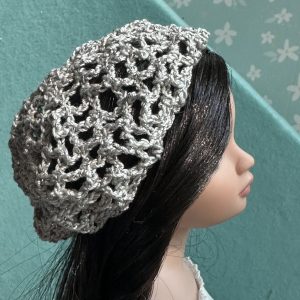 Silver Crochet Beanie Hat (Modeled on 7-8″ Head)