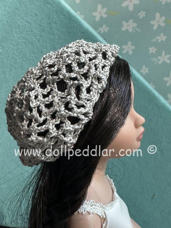 Silver Crochet Beanie Hat (Modeled on 7-8" Head)