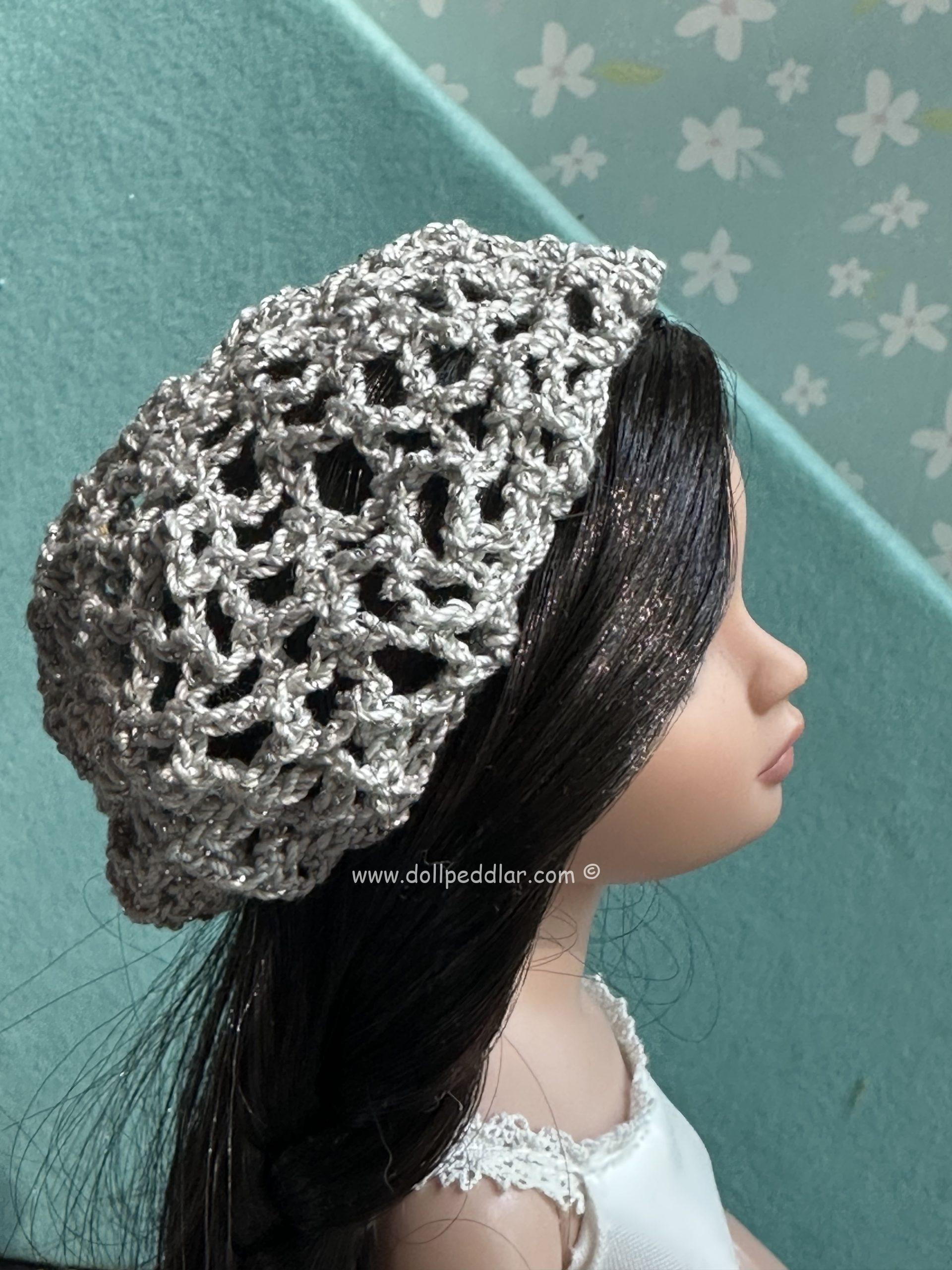 Silver Crochet Beanie Hat (Modeled on 7-8" Head)