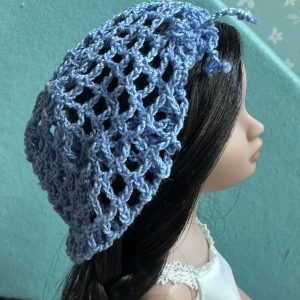 Blue Crochet Beanie Hat (Modeled on 7-8″ Head)
