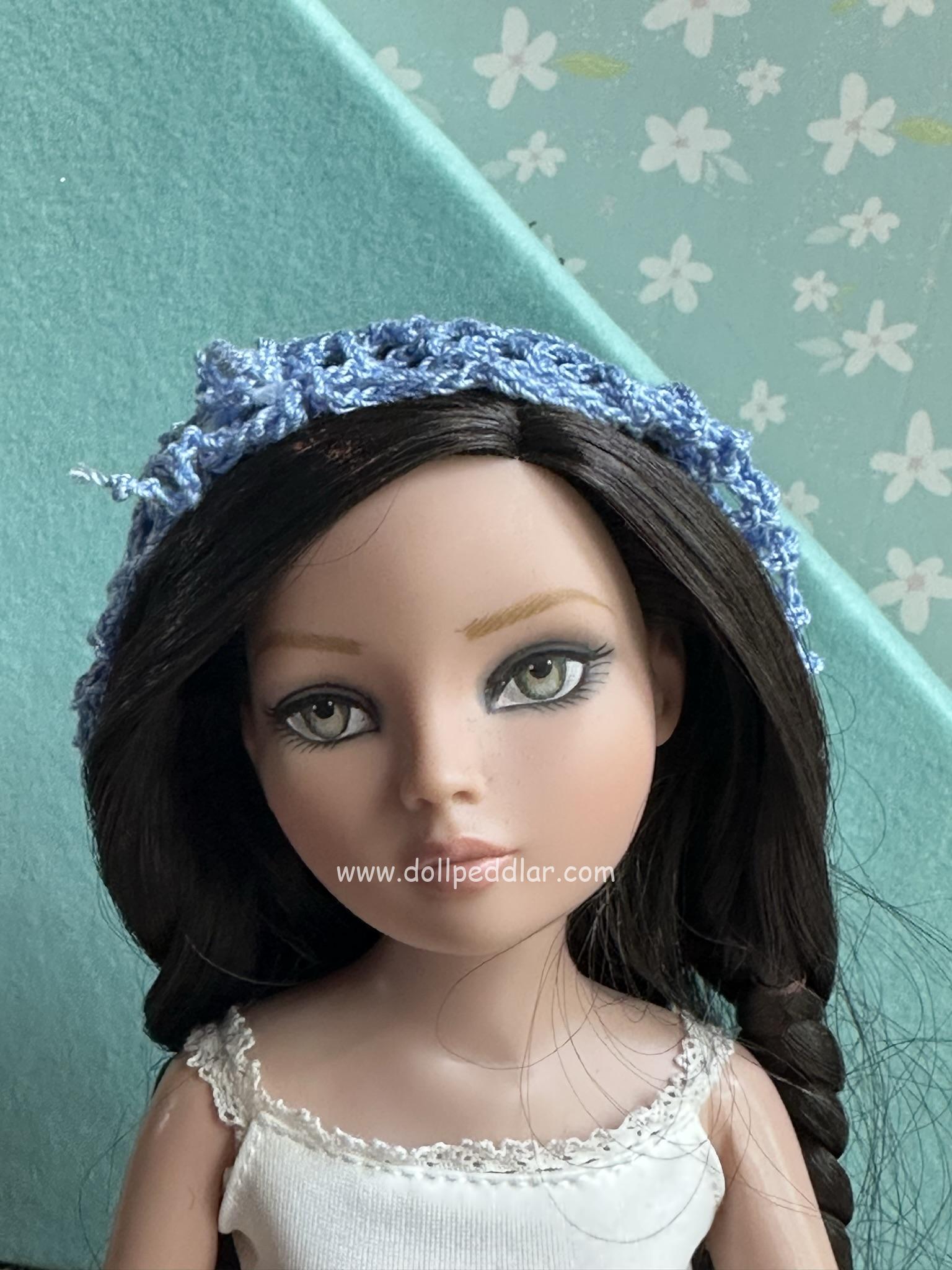 Blue Crochet Beanie Hat (Modeled on 7-8" Head) - Image 3