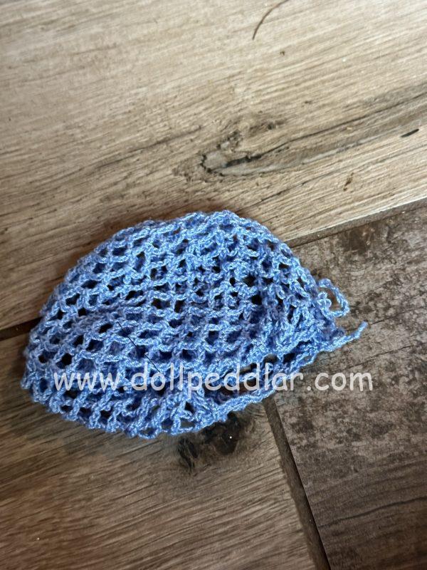 Blue Crochet Beanie Hat (Modeled on 7-8" Head) - Image 4