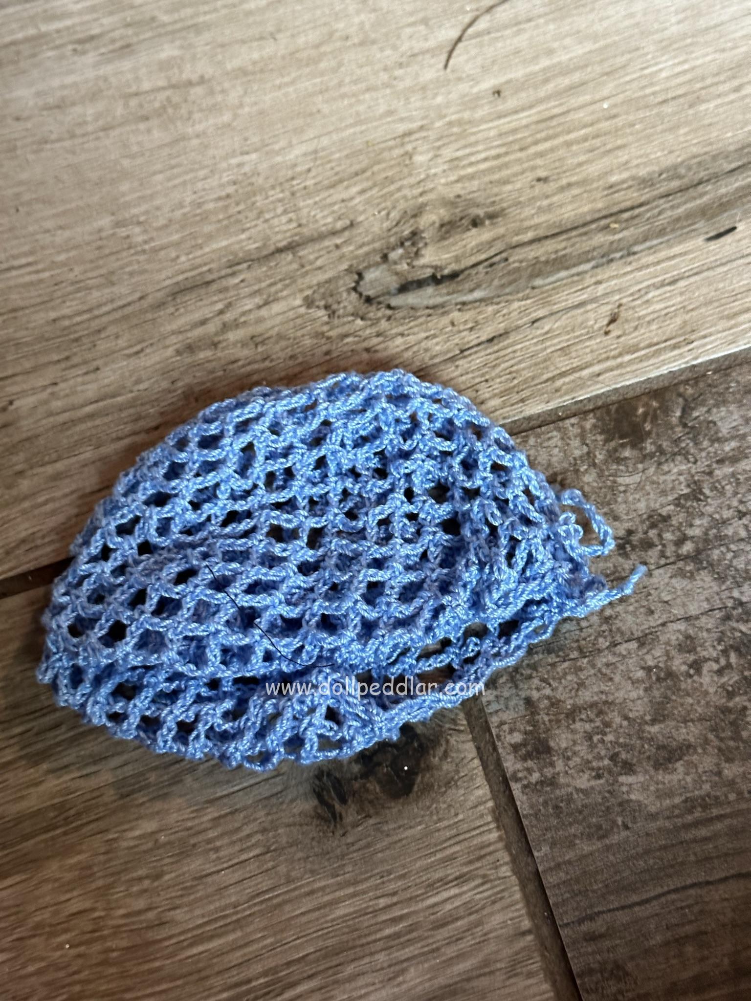Blue Crochet Beanie Hat (Modeled on 7-8" Head) - Image 4