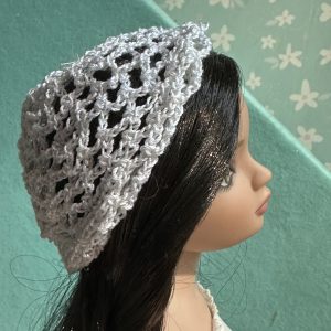 White Crochet Beanie Hat (Modeled on 7-8″ Head)