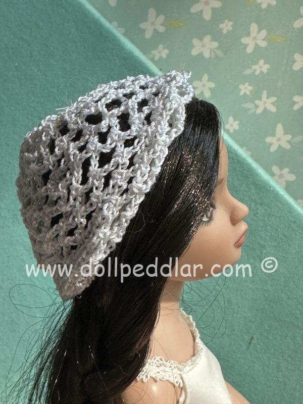 White Crochet Beanie Hat (Modeled on 7-8" Head)